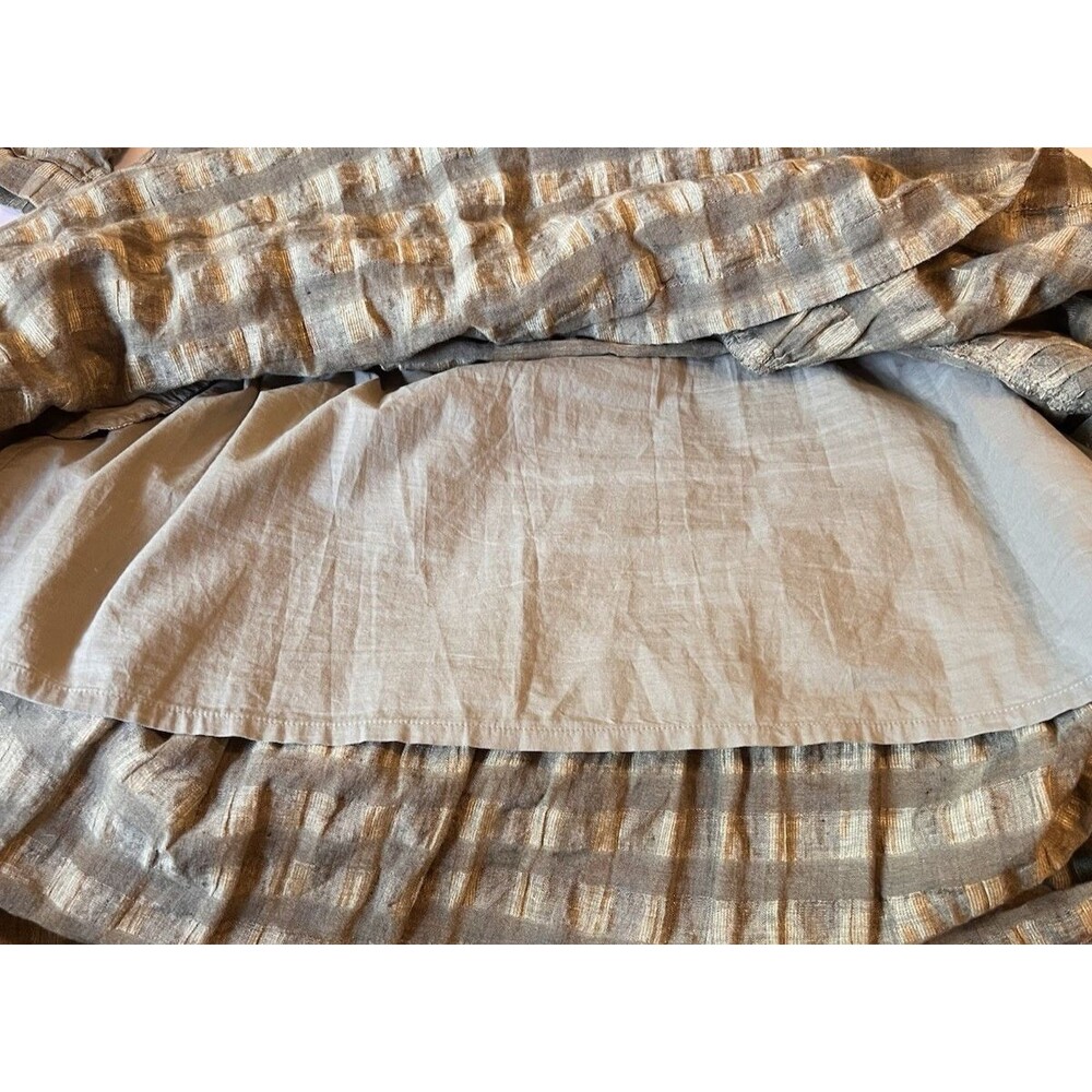 POETRY Green Tiered Check Midi Maxi Dress Crinkle Linen Blend Lined Pockets 10 - Picture 6 of 13